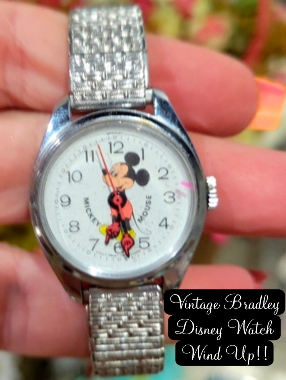 Sale RARE! BRADLEY WIND UP MICKEY MOUSE WATCH STRETCH Disney vintage 😍